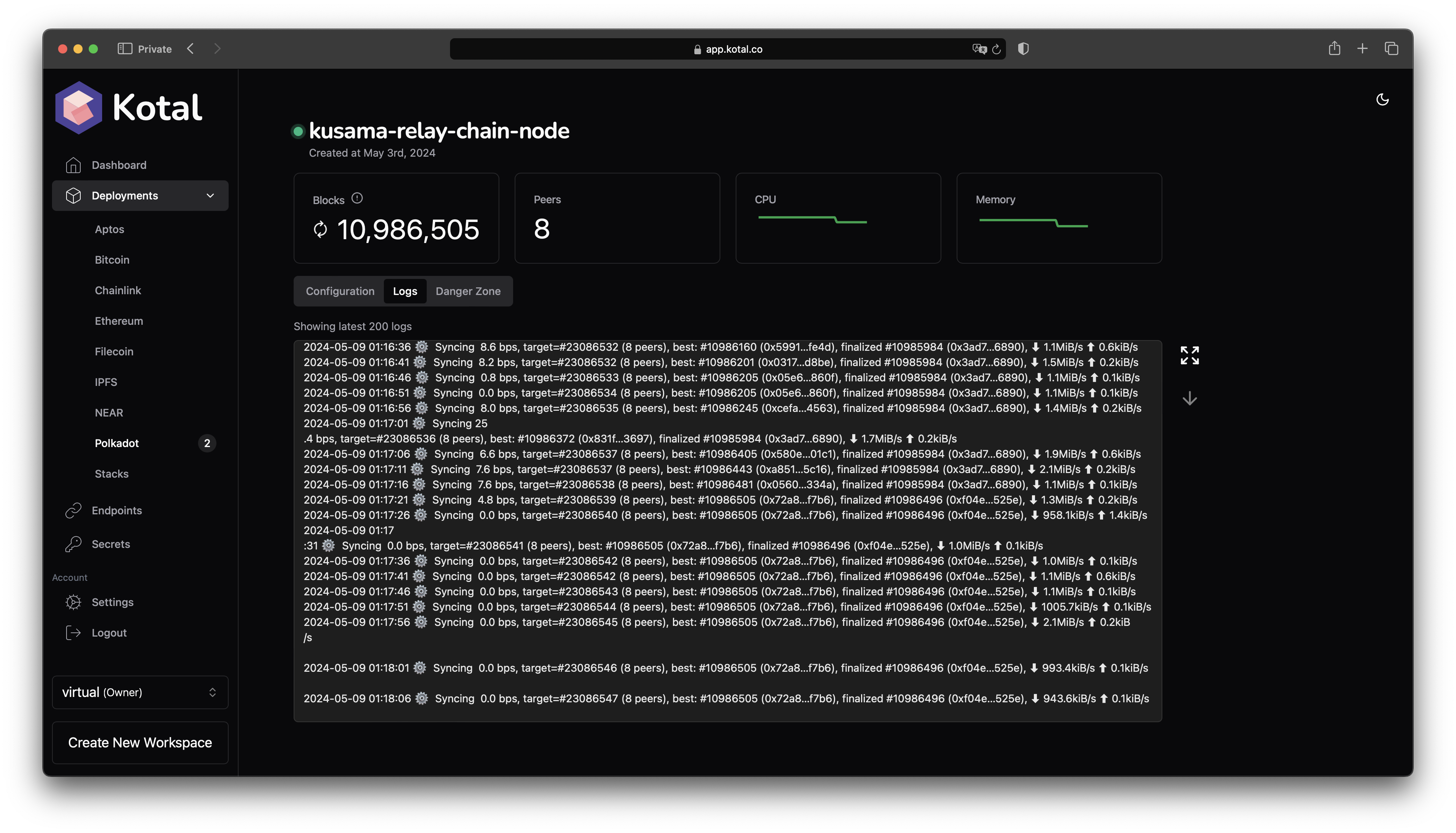 node logs